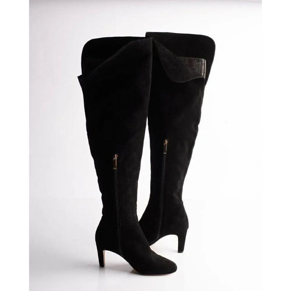 L'AGENCE Womens Black Suede Over the knee Boots EU 36 US 6 Low Heel New in Box